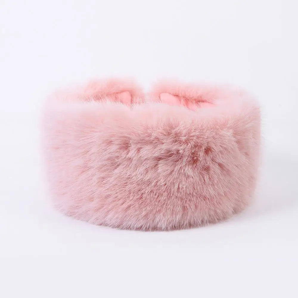 Winter Lmitation Fur Thickened Fluffy Headband Plush Solid Color Headwear Outdoor Windproof Ear Warmer Head Cover Ski Cap