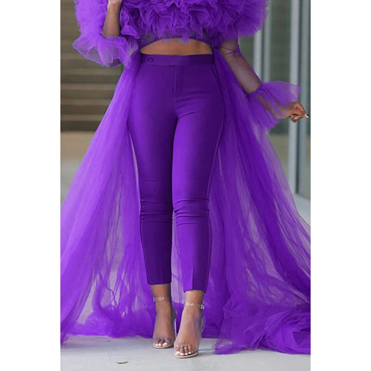 Plus Size Women's Formal Purple Dress Solid Color High Waist Lined Evening Leggings