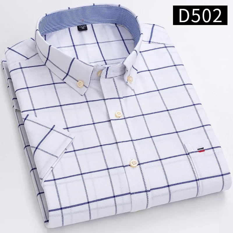 Plus size 7XL100%cotton oxford summer Casual Short sleeve shirts for men soft slim fit formal plain shirt white plaid clothes