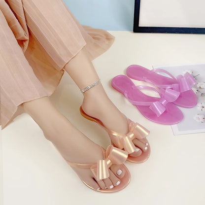 EOFK Summer Jelly Slippers Women Butterfly PVC Sweet Beach Pull On Flat Solid Ladies Versatile Fashion Anti slip Slippers