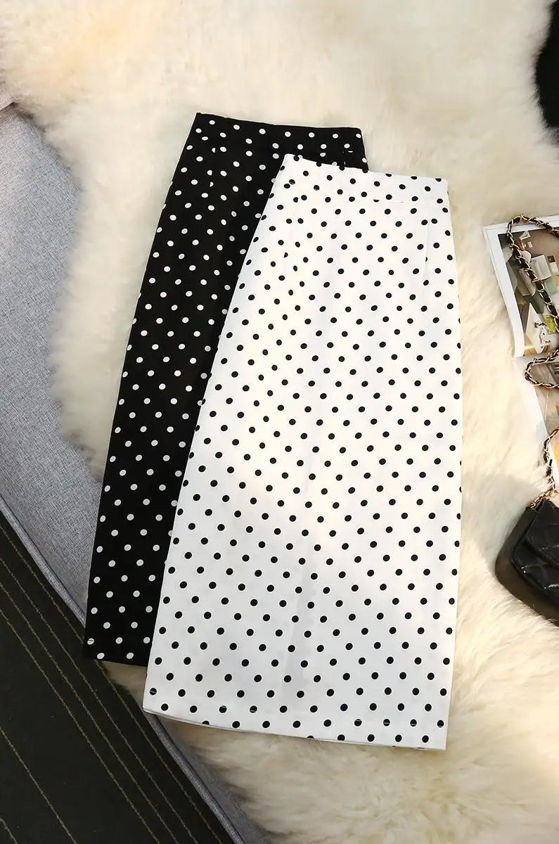 Seoulish Back Split Polka Dot Vintage Women's Skirts Elastic High Waist  Elegant Office Lady Midi A-Line Skirt Female 2026 New