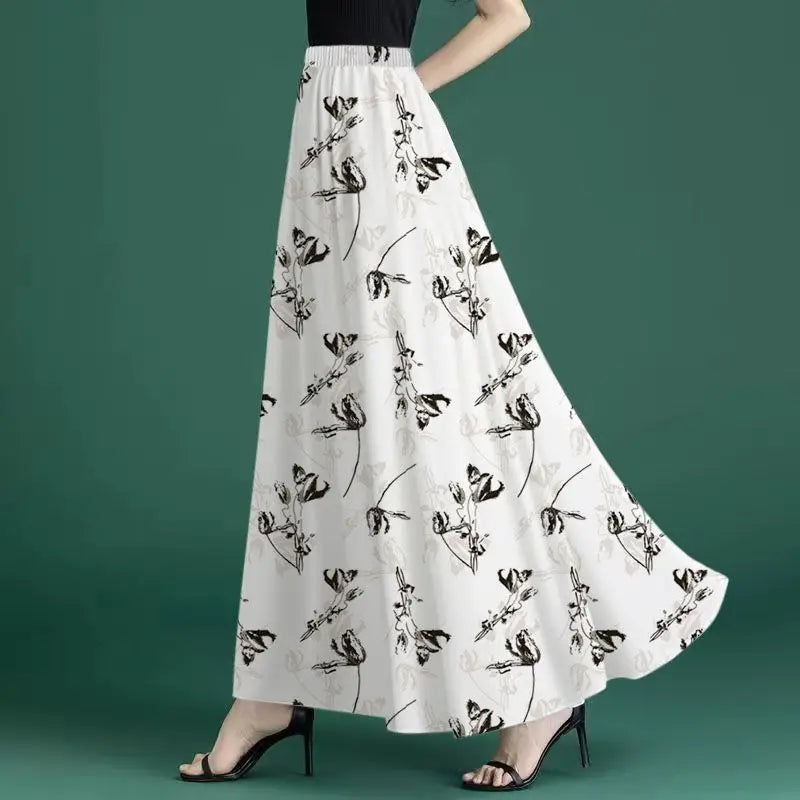 Fashion Elastic Spliced Printed Vintage Chiffon Skirts Women's Clothing 2026 Summer New Loose Office Lady High Waist Skirts