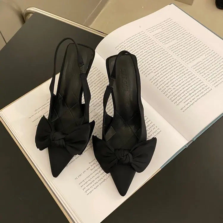 Women Shoes 2024 Spring New Butterfly Knot Women Slingbacks Heels Shoes Sexy Dress Thin Heel Pointed Toe Ladies High Heels Women