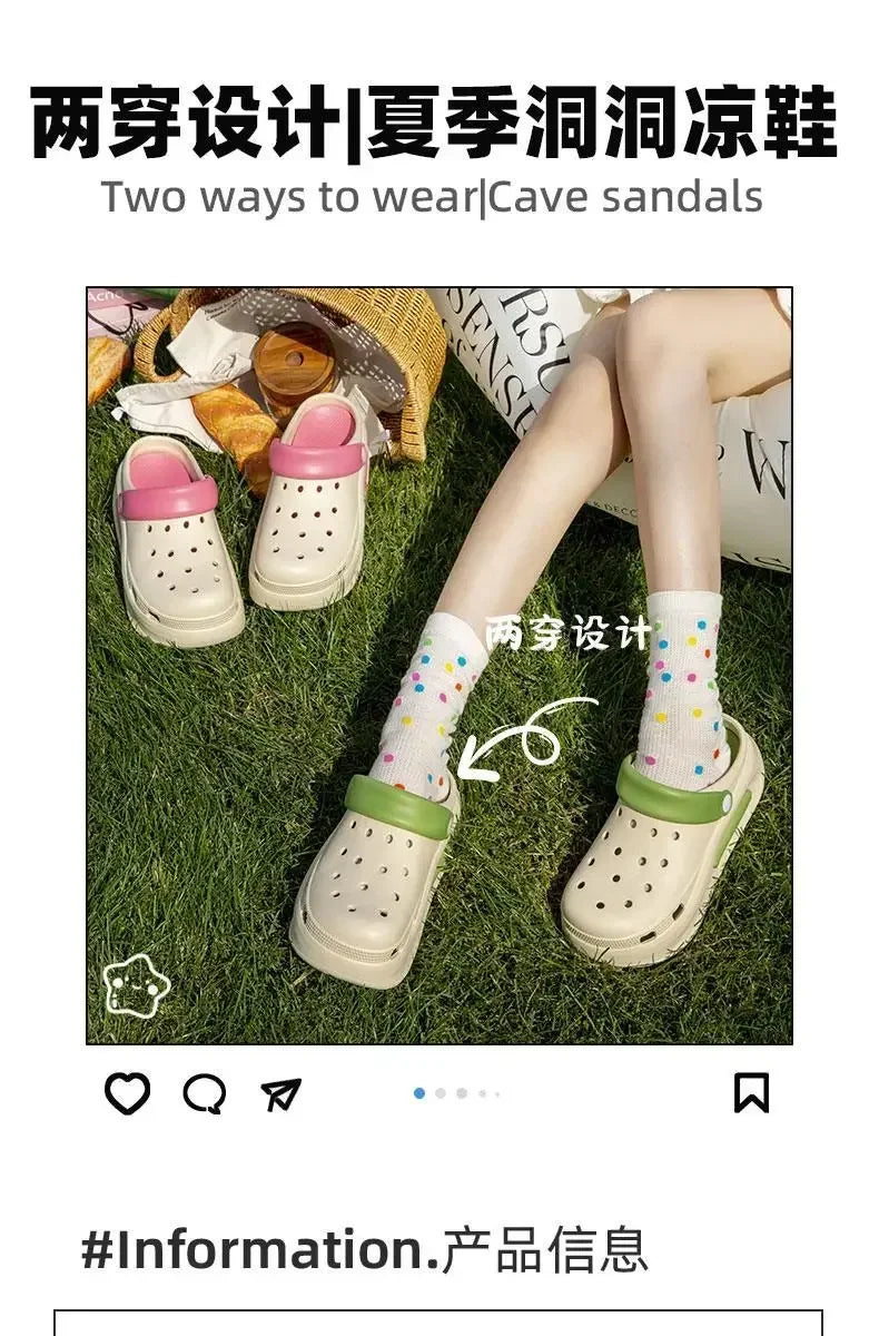 High quality Baotou semi-cool slippers for women, height-increasing, anti-slip, anti-odor, thick-soled beach and seaside crocs
