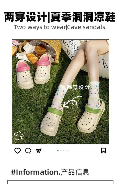 High quality Baotou semi-cool slippers for women, height-increasing, anti-slip, anti-odor, thick-soled beach and seaside crocs