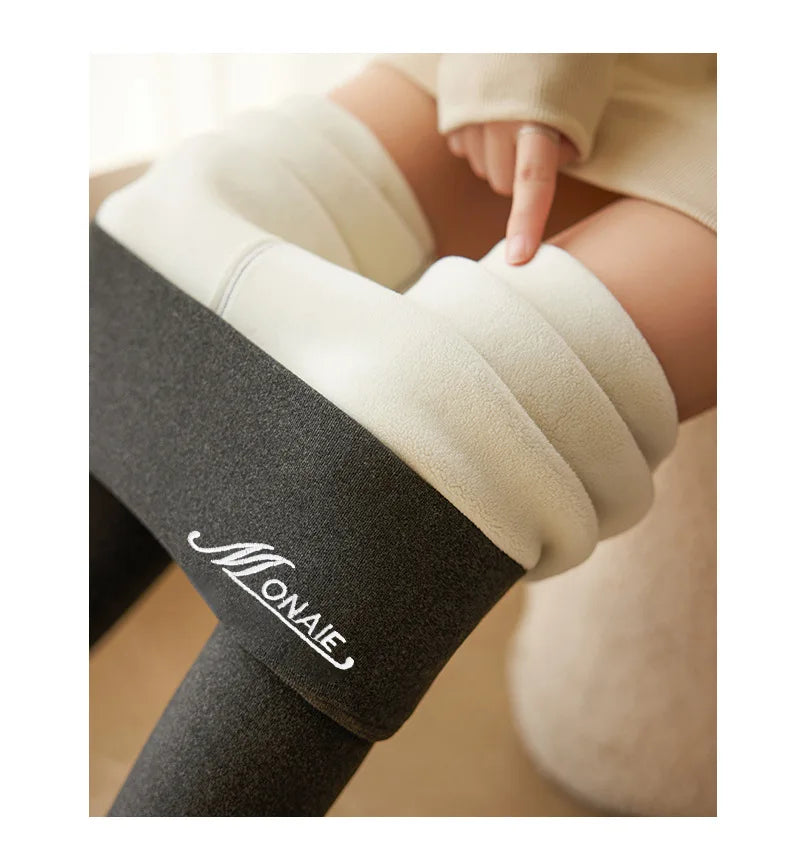 Winter Cashmere Leggings Women Solid Warm Leggings High Waist Slim Stretchy Pants Big Size Adding Velvet and Thickening Pants