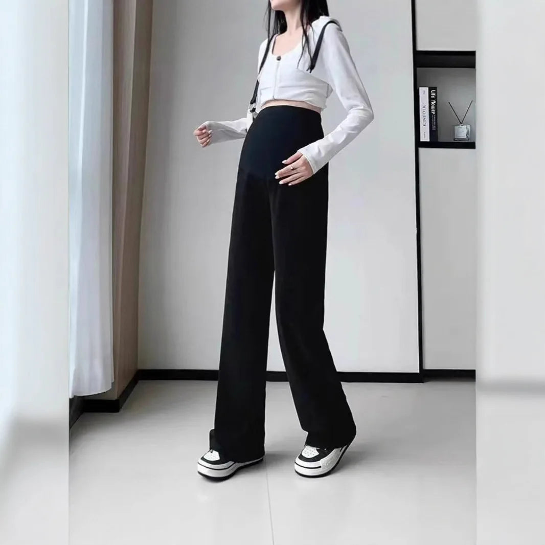 2025 Autumn Winter Maternity Pants Wide leg Loose Straight Elastic Waist Belly Long Trousers for Pregnant Women Youth Pregnancy