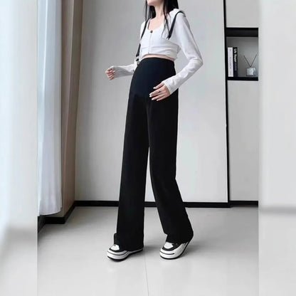 2025 Autumn Winter Maternity Pants Wide leg Loose Straight Elastic Waist Belly Long Trousers for Pregnant Women Youth Pregnancy