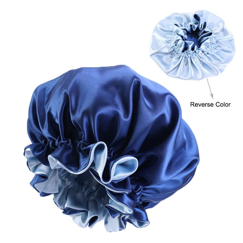 Lady Silk Night Sleep Hats Double Layer Head Cover Fashion Shower Cap Adjustable Silk Satin Bonnet For Women