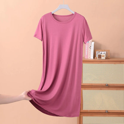 Plus size XL to 8XL Modal dress short sleeves summer women's cool dresses Solid color Bottomed sleepdress mid-length homewear