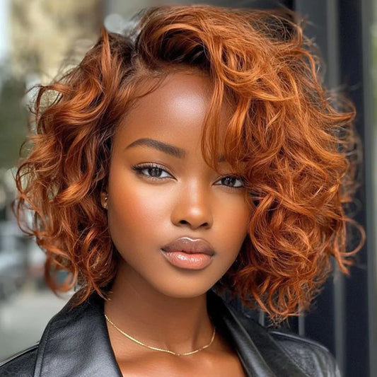 Lekker Ginger Short Pixie Cut Wavy Bob 13x1 C Part Lace Front 100% Human Hair Wigs For Women Brazilian Remy Hair Clearance Wigs