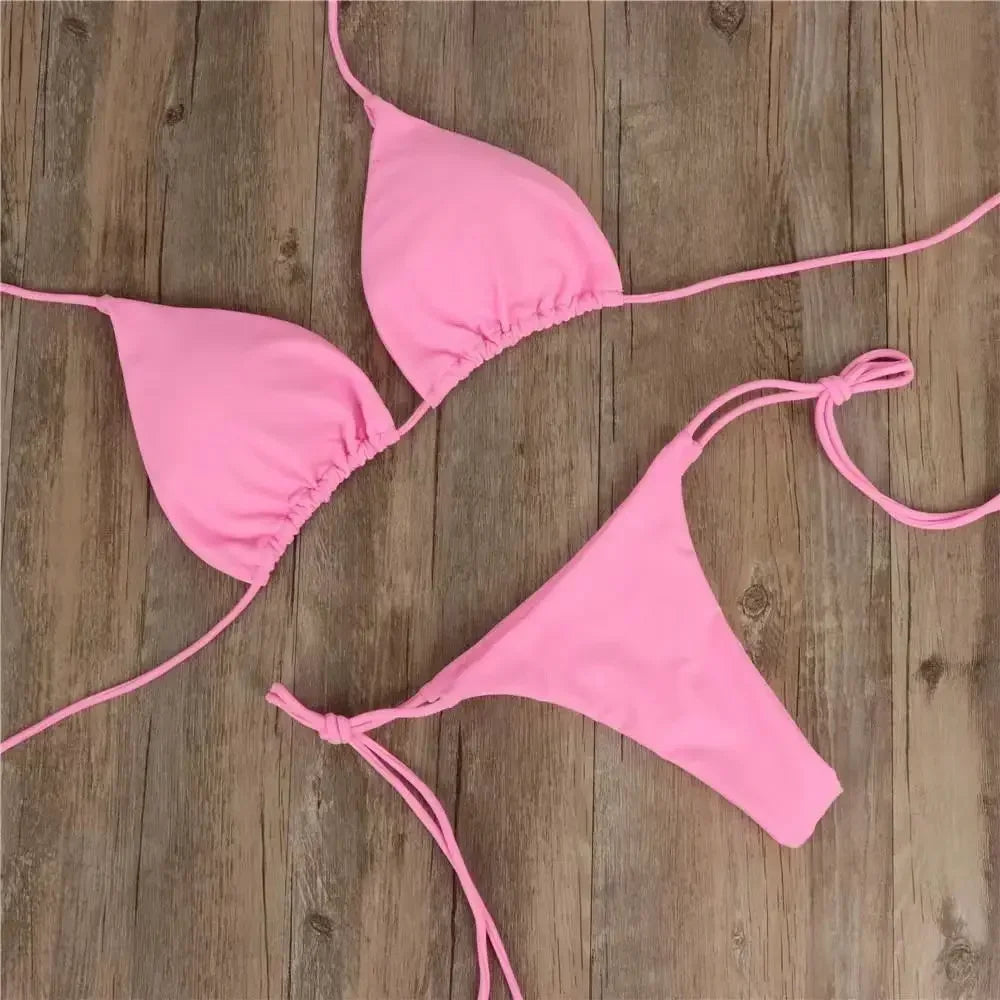 2 Pcs/Set Chic Women Swimwear Pure Colors Simple Quick Dry Backless Bikini Set Sexy Woman Swimsuits For Vacation купальник
