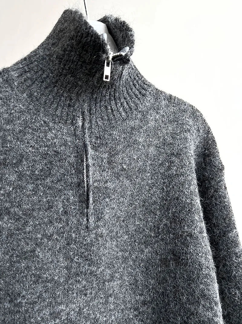 2026 Women Turn Down Collar Sweater Long Sleeve Zipper Design Warm Cardigans Clothes Tops For Women Winter Sweater Pull Femme