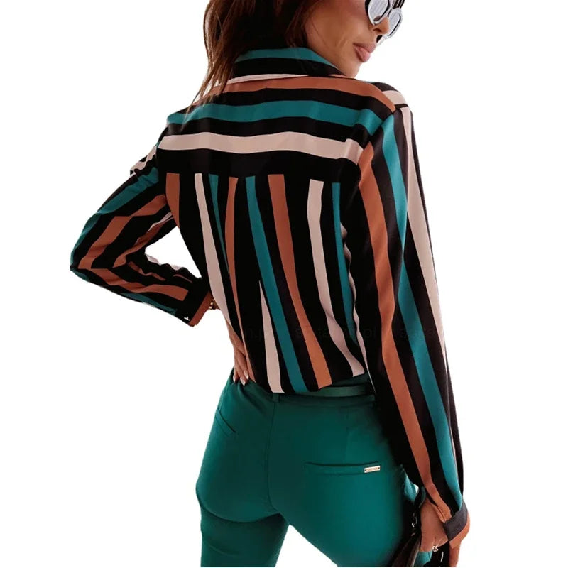 Women Geometric Print Shirt, Spring and Autumn Fashion Long-sleeved Shirts, Camisa Girls Chemise Size S M L XL XXL