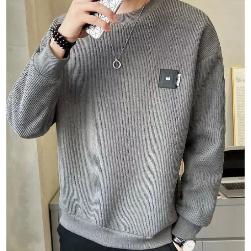 Loose round Neck Texture Pattern Men's Hoodie Solid Color Casual Autumn Wear Comfortable Breathable Street Style Sweatshirt