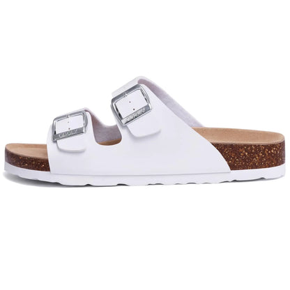 Comwarm Fashion Men Leather Sandals Summer Cork Footbed Slide Sandals Beach Sandals Unisex Brand Sandals with Adjustable Buckle