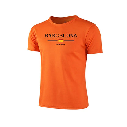 Barcelona Hot Sale Men's Summer Sports T-shirt High Quality Breathable Quickdry Tee Male Versatile Marathon Fitness Football Top