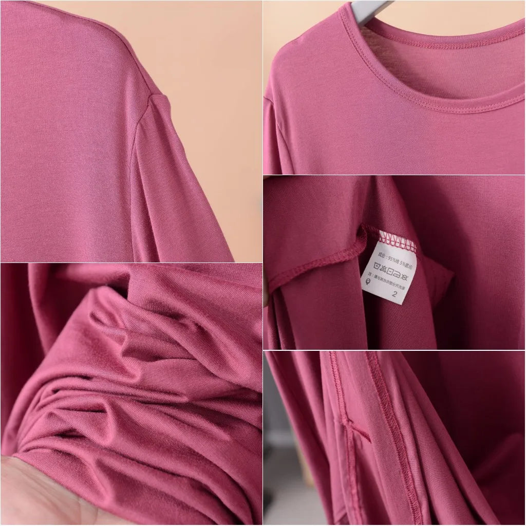 Plus size XL to 8XL Modal dress short sleeves summer women's cool dresses Solid color Bottomed sleepdress mid-length homewear