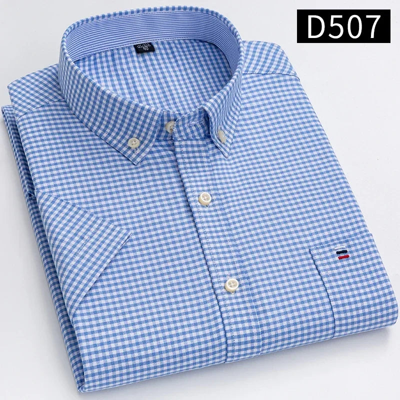 Plus size 7XL100%cotton oxford summer Casual Short sleeve shirts for men soft slim fit formal plain shirt white plaid clothes