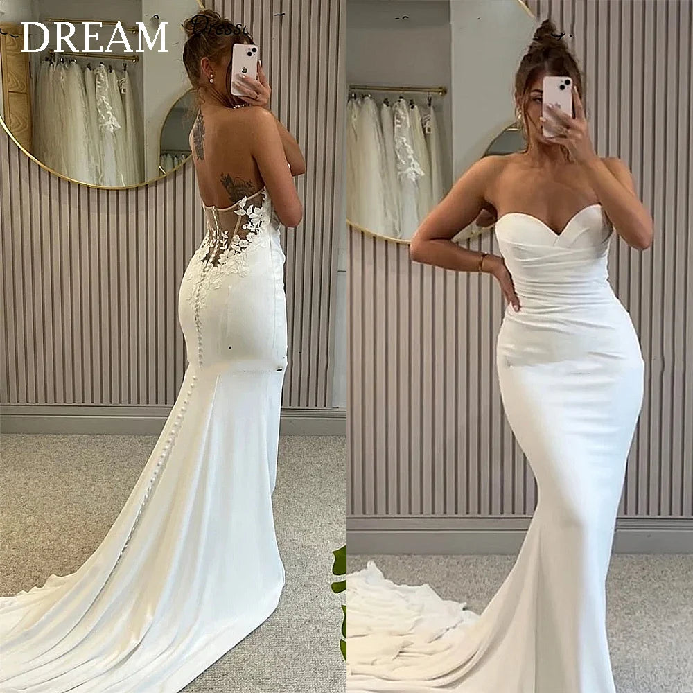 DREAM Customized Elegant Long Wedding Dresses Sweetheart Backless Floor-Length Mermaid Brides Dress Women Vestidos De Novias