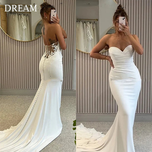 DREAM Customized Elegant Long Wedding Dresses Sweetheart Backless Floor-Length Mermaid Brides Dress Women Vestidos De Novias
