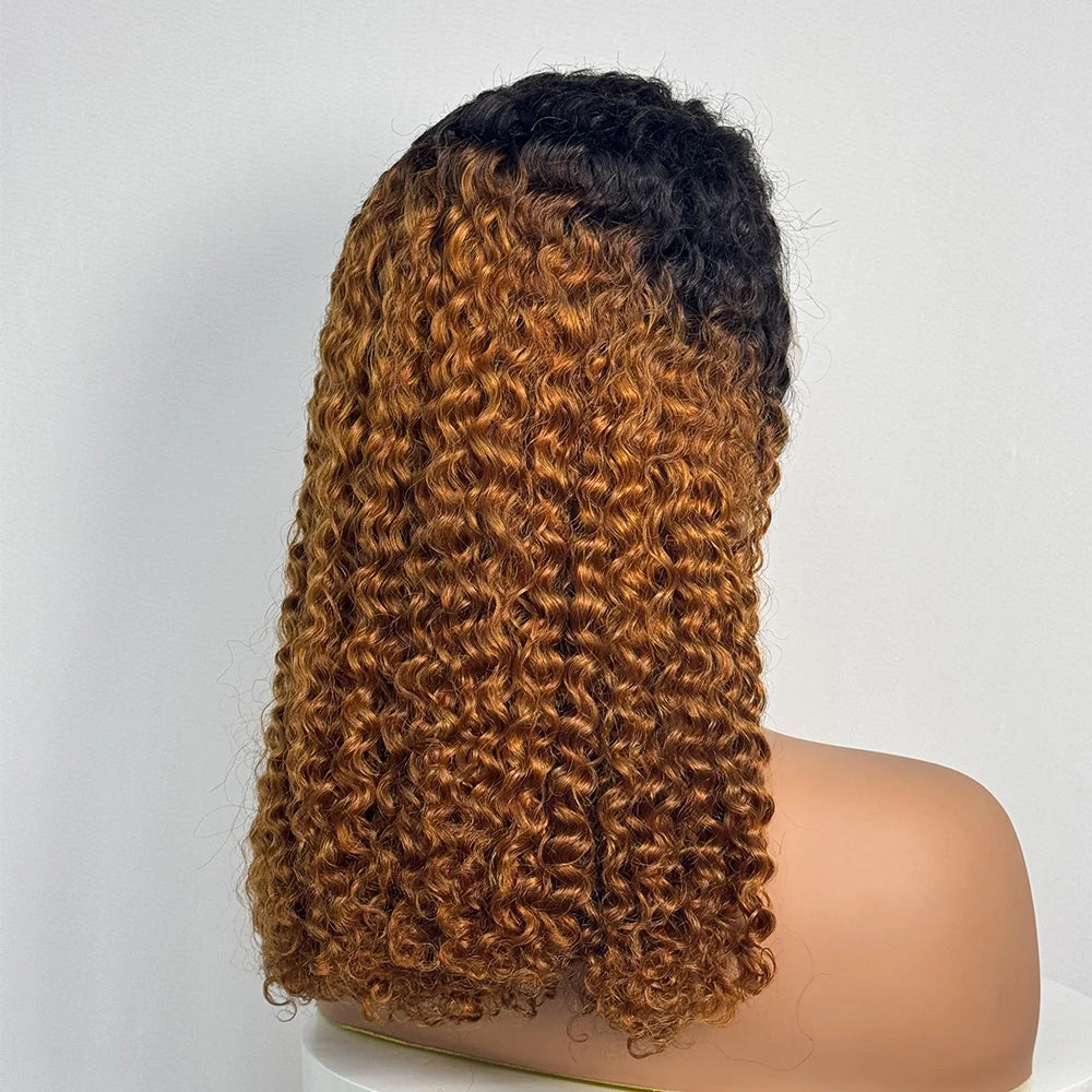 Double Drawn 250% Density Ombre 18 Inches Water Wave Curly Human Hair Wigs 13x4 Transparent Lace Frontal Hair Wig for Women