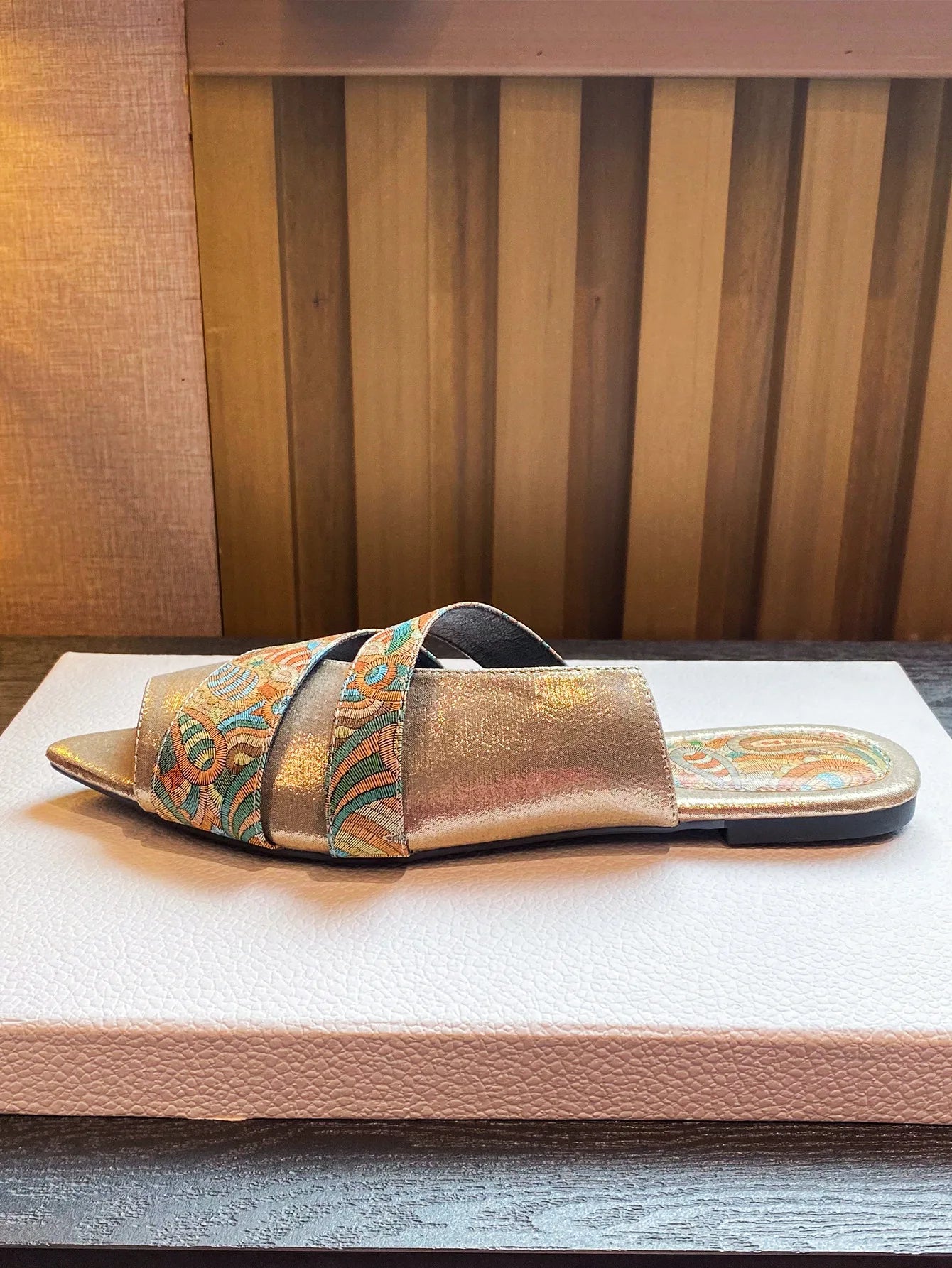 Women's sandals flat pointed Peep Toe slippers totem large size shoe snake pattern stone pattern sandals for women Flat slippers