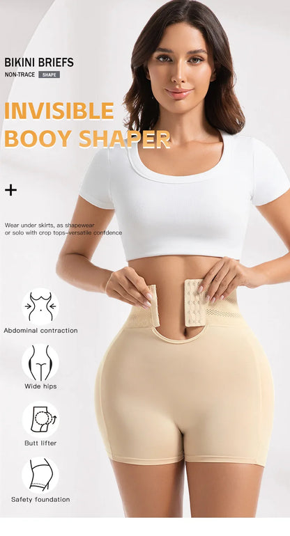 Women's Padded Butt Lifter Body Shaper with 4 Sponge Pads Tummy Control Shapewear Panties with Waist Cincher and Hook Closure