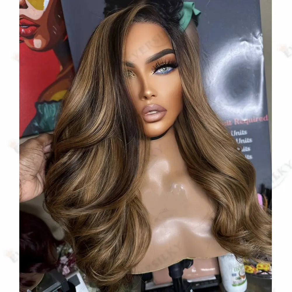 100%Human Hair Honey Brown Hightlight 13x6 Lace Front Wigs Natural Hairline Black Women Glueless 5x5 HD Lace Wigs Full Lace Wigs