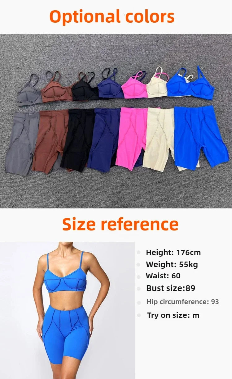 Yoga Fitness Sports Sets High Waist Hip-lifting Shorts Open Back Bra Suit Casual Running Workout Gym Leggings Sexy Set for Women