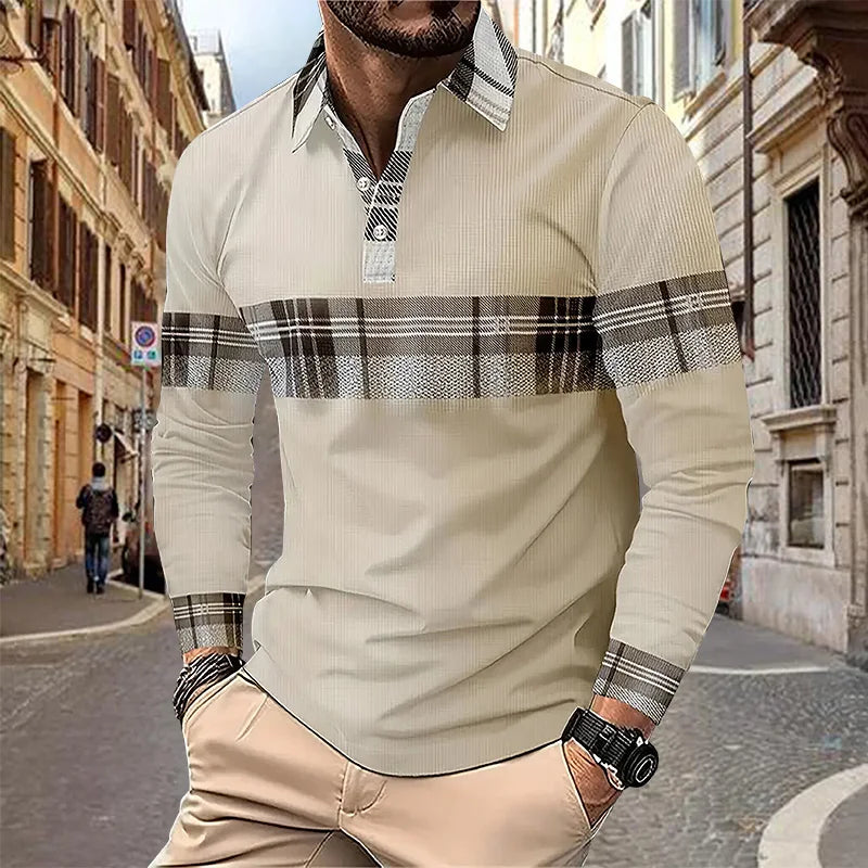 Spring and Autumn Men's Polo Shirt Lapel Pocket T-shirt Men's Business Casual Long sleeved European and American Plus Size
