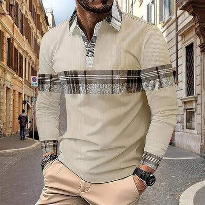 Spring and Autumn Men's Polo Shirt Lapel Pocket T-shirt Men's Business Casual Long sleeved European and American Plus Size