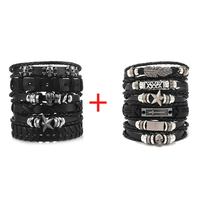 Fashion Bracelet Viking  Bracelet For Men Hand Bracelets Woven Skull Hand Jewelry Adjustable Leather Set viking man bracelet
