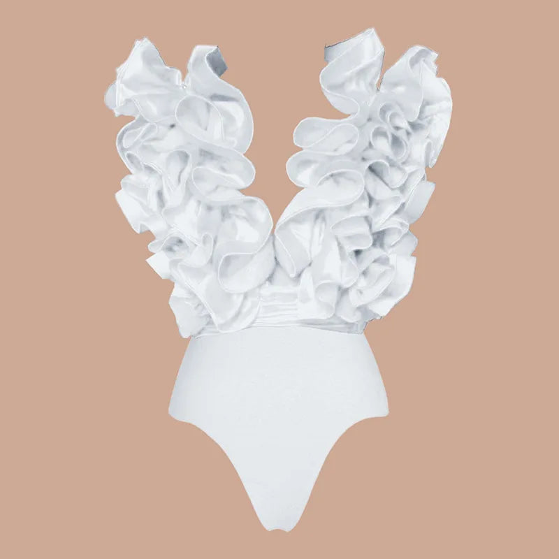 Bikini Bodysuit Swimwear Women With Skirt Bathing Suit Summer New Ruffle Splice Print Beachwear Holiday Bikini Cover Ups Outfits