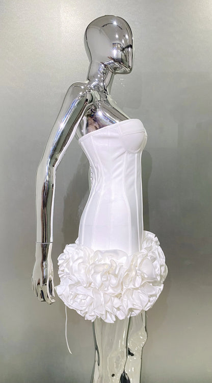 Stereoscopic Flowers Back Laceing Strapless Red Bandage Mini Evening Dress Sweet Woman Birthday Party Dress Performance costume