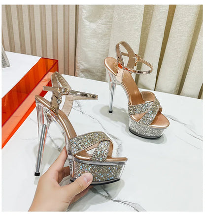 Ladies High Heels Sandals New Arrival 2024 Summer Sexy Stiletto Platform Narrow Band Women Sandals Buckle Strap Nightclub Shoes