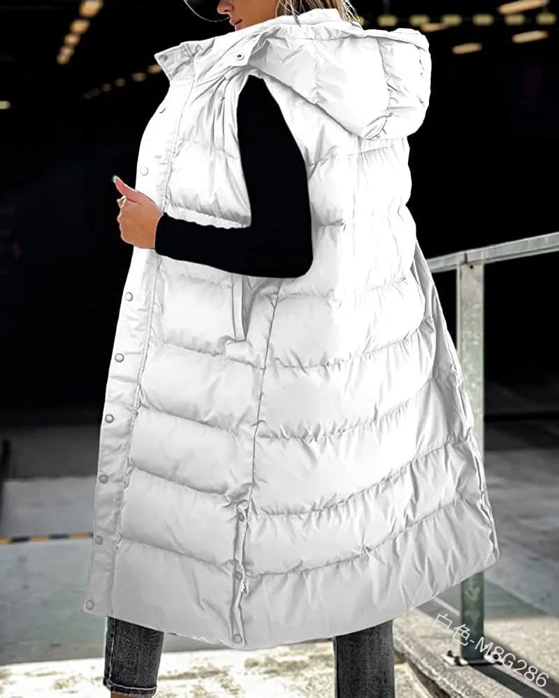 Women Solid Loose Zip Cardigan Parkas 2023 Autumn Winter Parkas Vest Coat Women Sleeveless Hooded Single Breasted Long Vest Coat