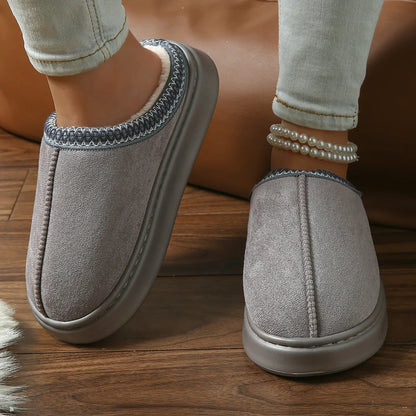 Pantoufles D'hiver Chaudes Pour Femmes, Intérieur En Peluche, Semelle Épaisse Antidérapante, Chaussures De Maison Chaudes Brodée