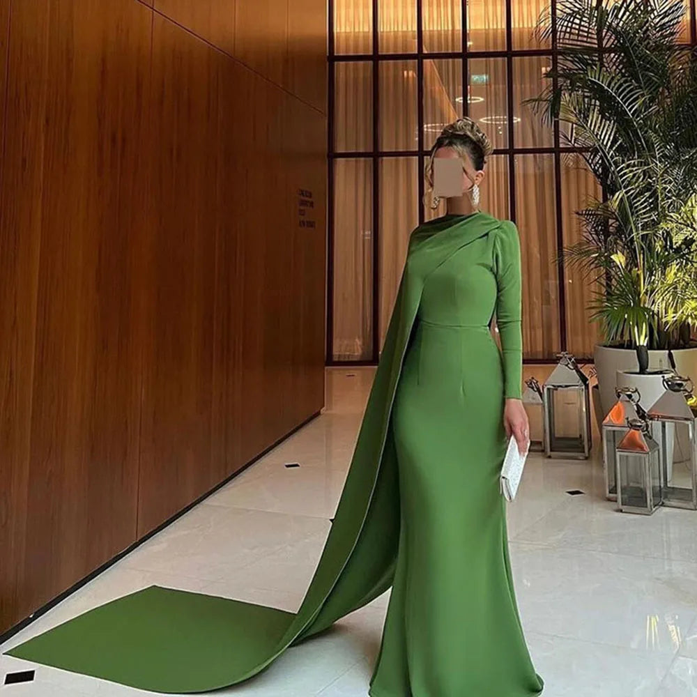 Msikoods Green Mermaid Evening Dress luxurious Customized Long Sleeve Arabic Prom Dress 2025&2026 Women Modest Formal Party Dress
