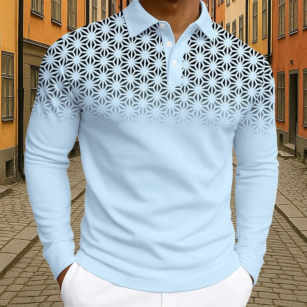 Men's Geometic Golf Polo Long Sleeve Polo Shirts Athleisure Daily Wear 3D Prints Breathable Buttons Tops 2025 Fall Winter