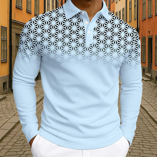 Men's Geometic Golf Polo Long Sleeve Polo Shirts Athleisure Daily Wear 3D Prints Breathable Buttons Tops 2025 Fall Winter
