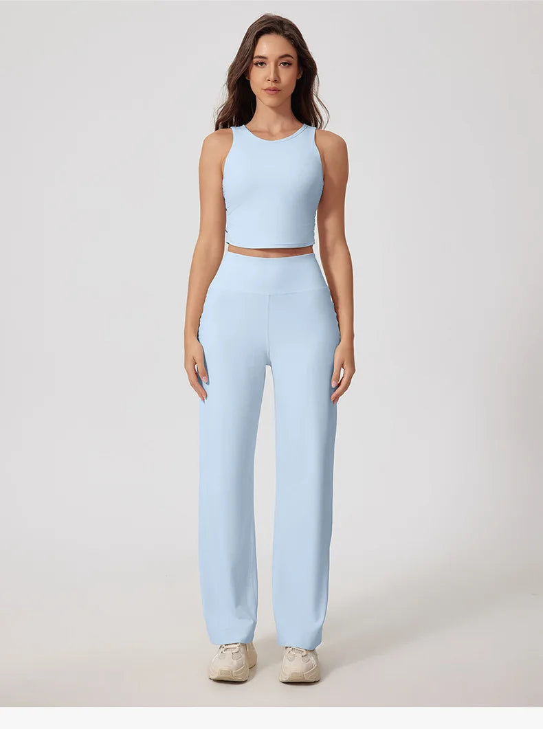 New Women Sportswear Yoga Set Sport Suit Gym Workout Clothes Gym Vest Crop Top High Waist Straight leg Pants Fitness Sports Wear