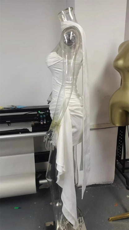 Mozision Off-shoulder Strapless Sexy Mini Dress Women Elegant Sleeveless Backless High Waist Draped Ruched Club Party Dresses