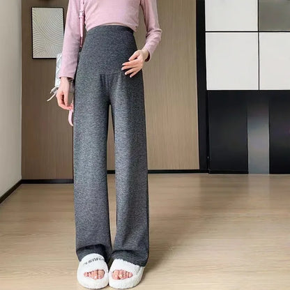 2025 Autumn Winter Maternity Pants Wide leg Loose Straight Elastic Waist Belly Long Trousers for Pregnant Women Youth Pregnancy