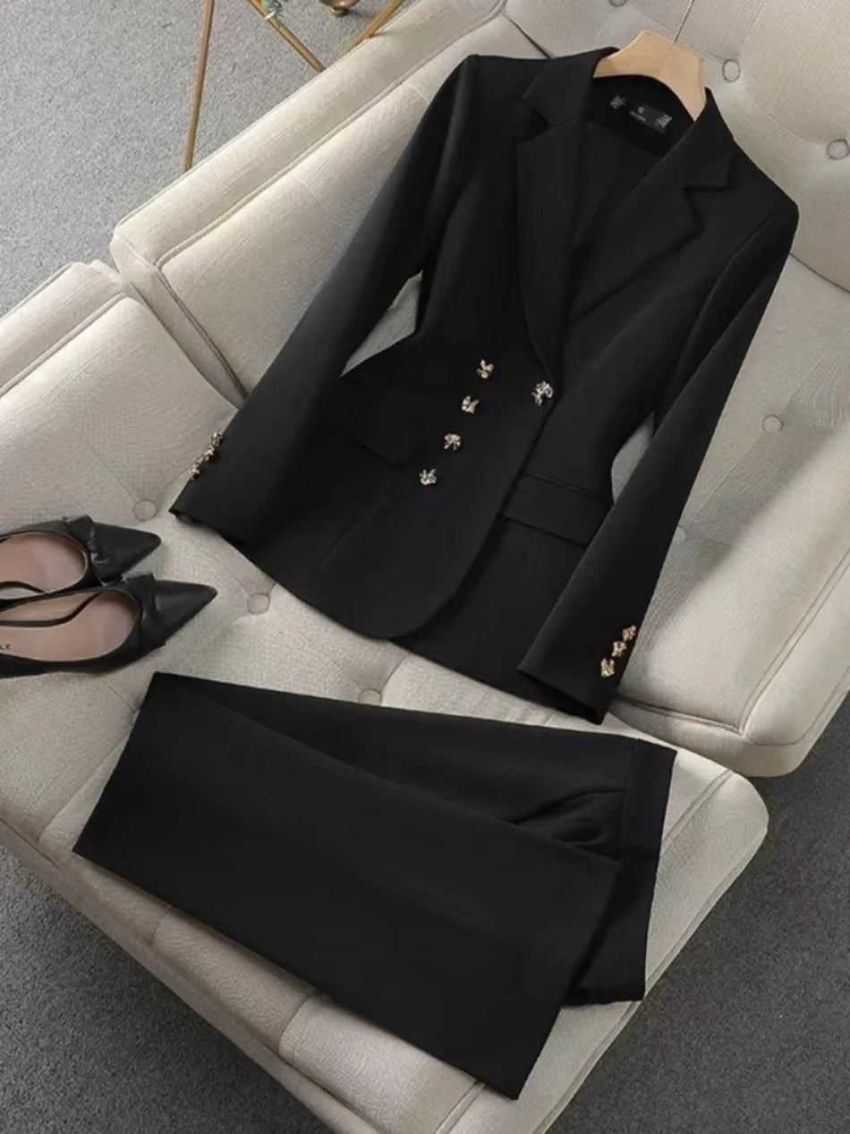 Fashion Temperament Executive Suit Solid Color Two-piece Pant Suits Set Business Commuting Professional Trousers  Ladies New