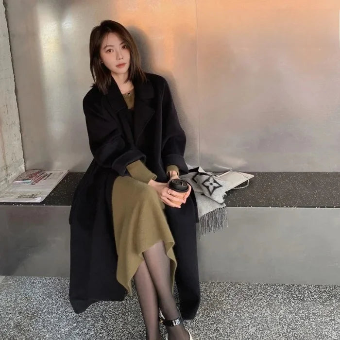 Plus Size New Hot Sale Of The Season Women's Woolen Coat Medium Length Versatile Small Size Tweed Outerwear Autumn Winter Fas...