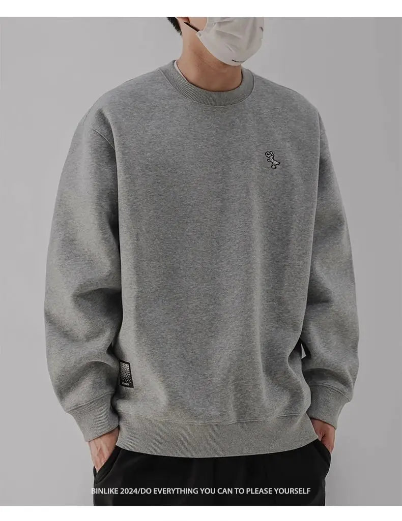 Heavy Sweatshirt Men's Autumn Trendy Embroidered American Long-sleeved Base Top Round Neck Loose Pullover