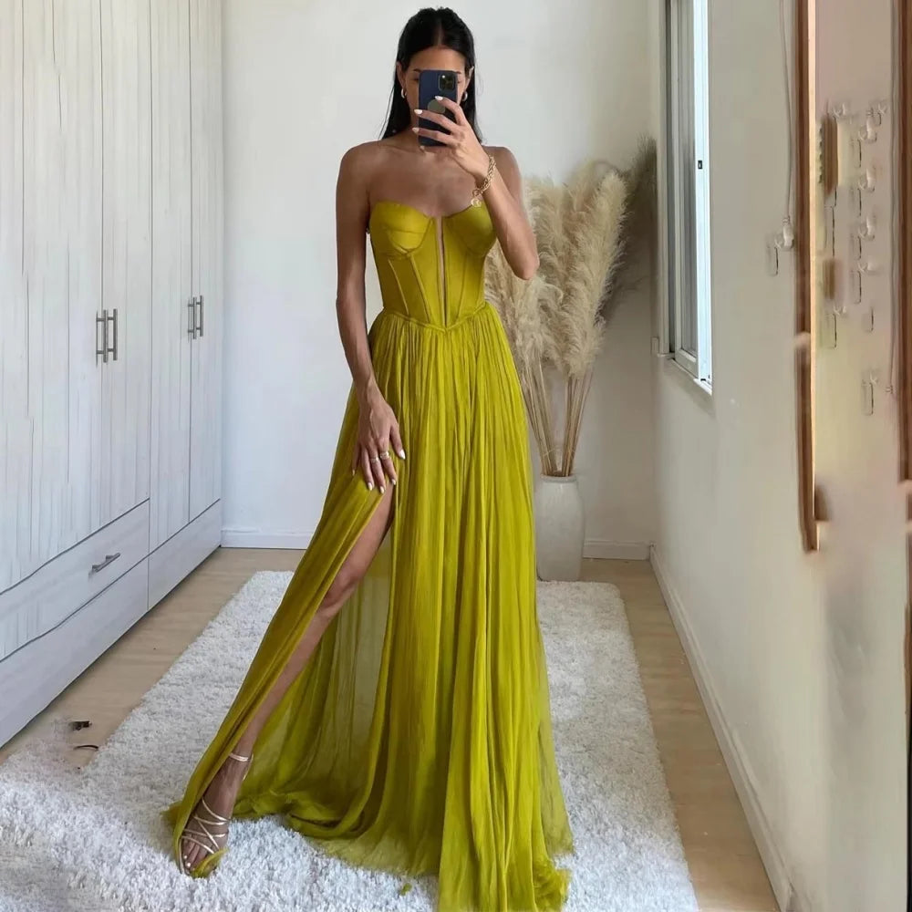 Customized Sweetheart A-line Exquisite Zipper Evening Dress Charming Sleeveless Prom Dress High Split Party Gown вечернее плать