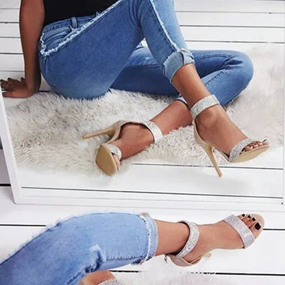Ankle Strap Women Sandals 2023 Summer Fashion rhinestones Thin High Heels Gladiator Sandal Narrow Band Party Dress Pump Shoes