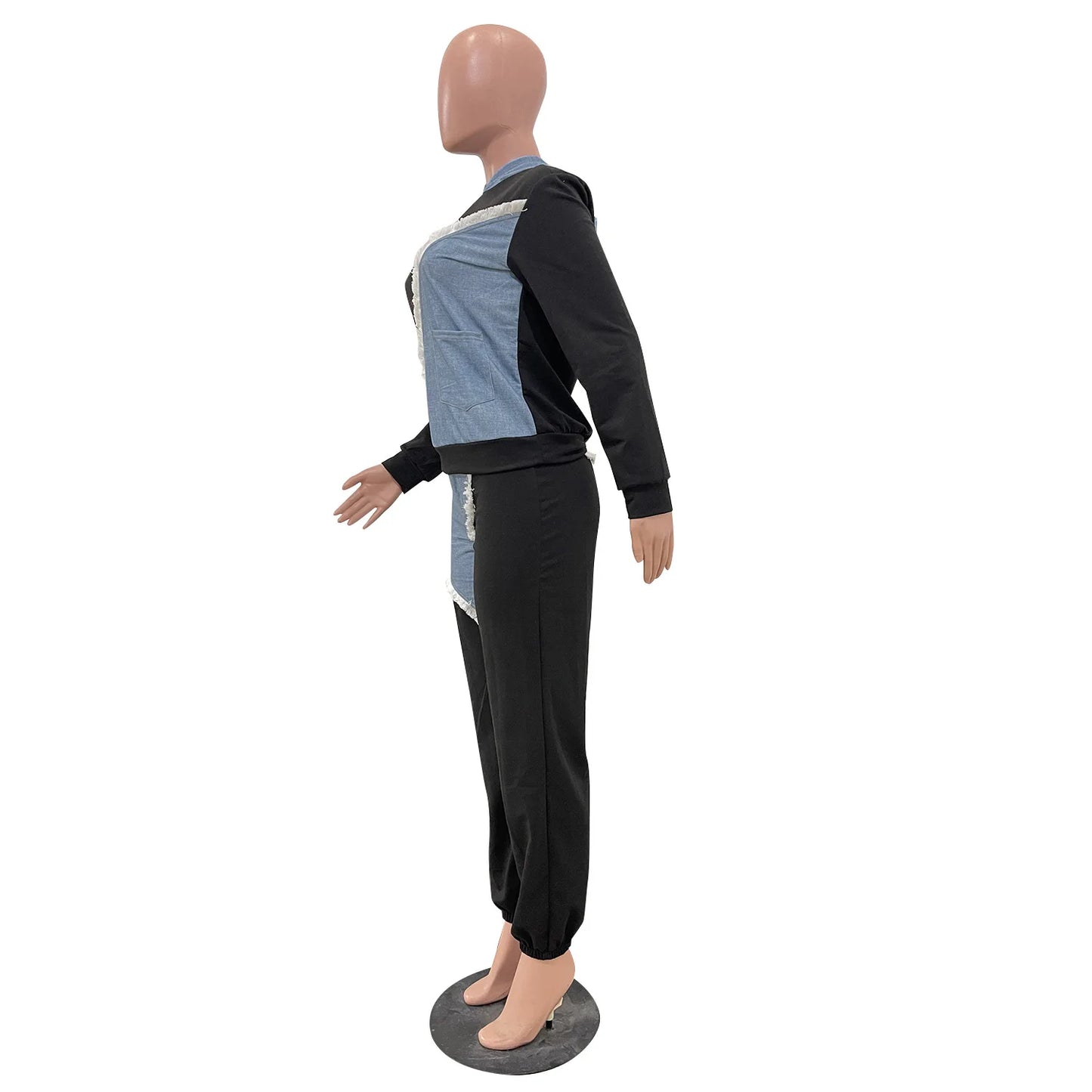 Casual Denim 2 Piece Set Women Sport Two Piece Outfit Hoodies Tops Jogger Pants Suit Women Street Wear Sets